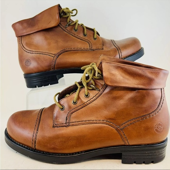 Earth Spirit Cognac Brown Y2K Yasmine Cuffed Deep Lug Ankle Boots 8.5 - Picture 1 of 12